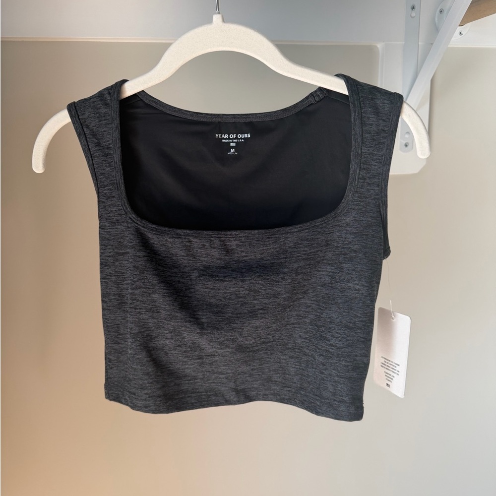Year of Ours Charcoal Square-Neck Crop Tank Top